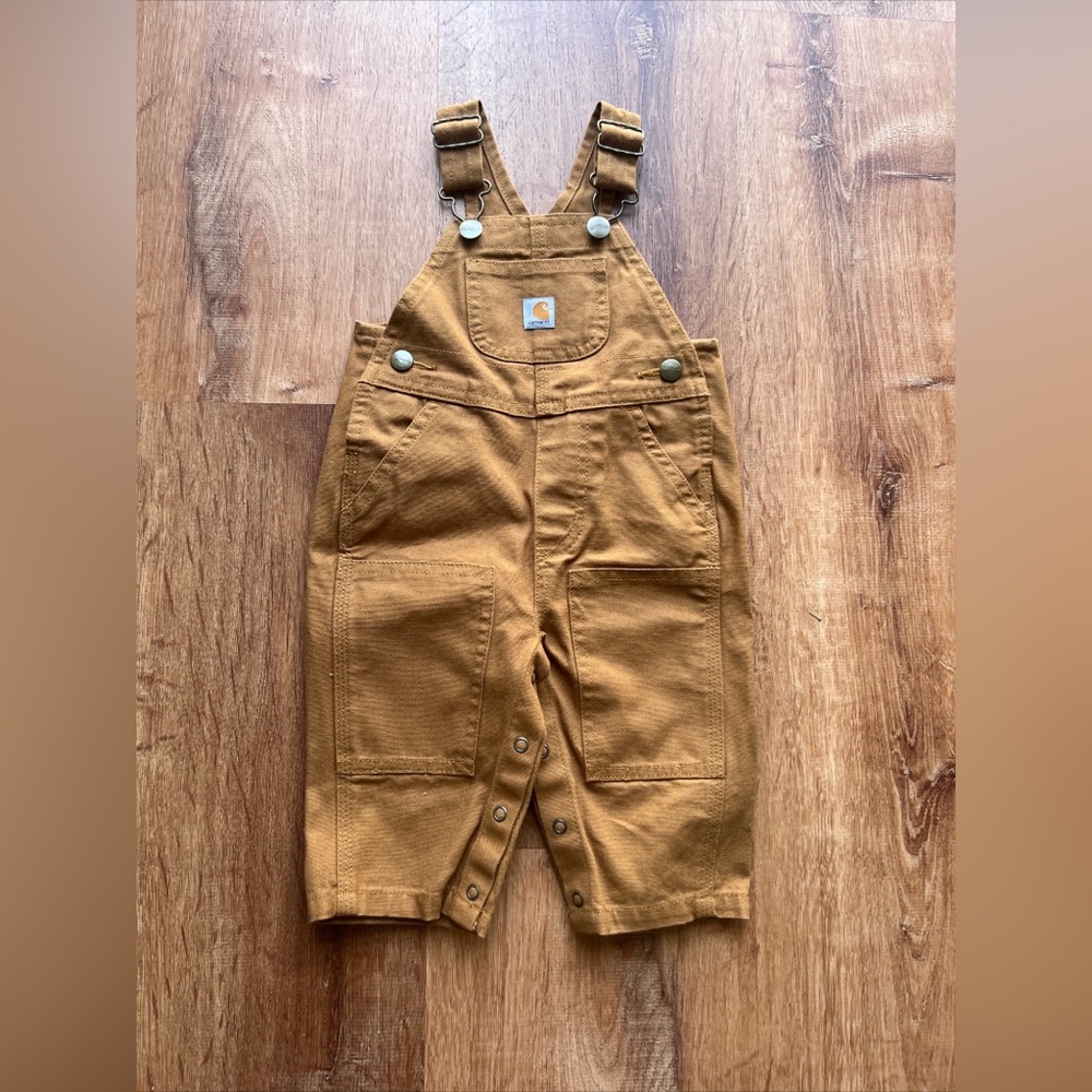 Carhartt 6M Brown Double Knee Bib Overalls Snap Crotch 6 Months